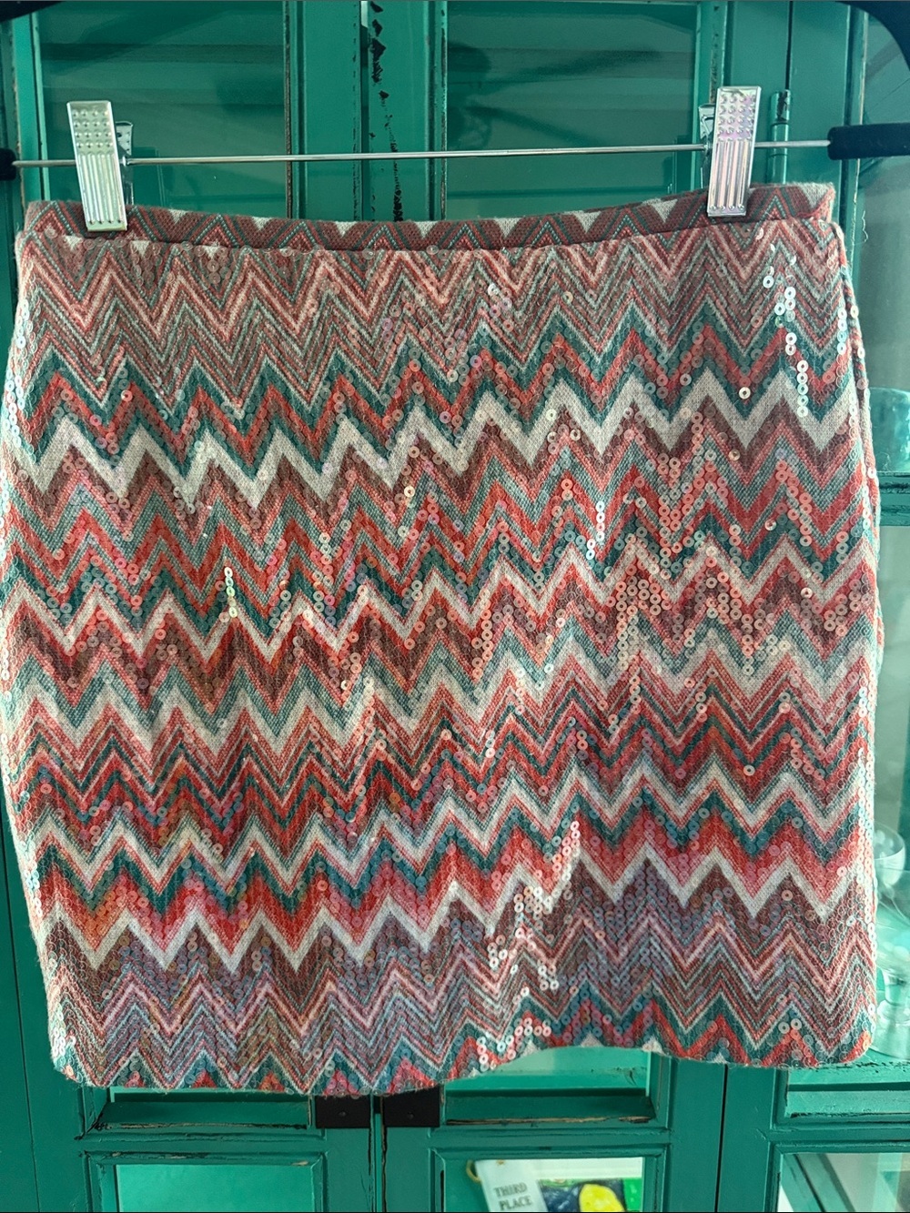 Umgee Sequin Chevron Mini Skirt Boho Festival Southwestern Boutique EUC